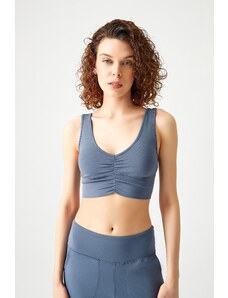 LOS OJOS Anthracite Lightly Supported Covered Gathered Front Crop Top Bustier