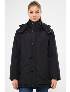 River Club Women's Black Lined Removable Hooded Water And Windproof Winter Coat & Parka