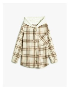 Koton Hooded Lumberjack Shirt Pocket Detailed Soft Textured Long Sleeve