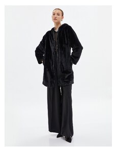Koton Plyšový dlhý kabát na zips kapucňa kapucňa detailný