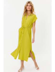 Trendyol Green Gathered Waist Pocket Detailed Aerobin Midi Woven Dress