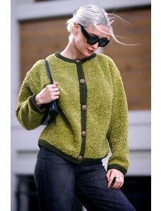 Madmext Green Buttoned Boucle Knitwear Cardigan