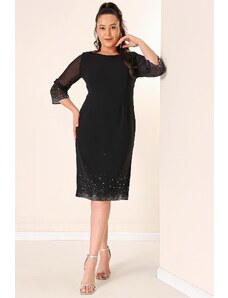 By Saygı Stone Detailed Plus Size Lined Dress at Sleeves And Skirt