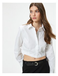 Koton Crop Shirt Long Sleeve Slim Fit Classic Collar Cotton