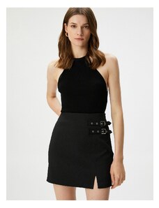 Koton Mini-Skirt with Belt Detailed with a Slit