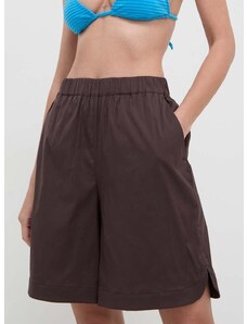 Plážové šortky Max Mara Beachwear dámske, hnedá farba, jednofarebné, vysoký pás, 2416141019600