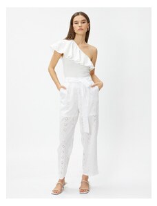 Koton Crop Embroidered Trousers Belt Detail