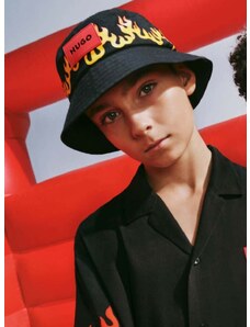 Detský bavlnený klobúk HUGO čierna farba, bavlnený