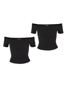 UC Ladies Women's Organic Off Shoulder Rib T-Shirt - 2 Pack Black+Black