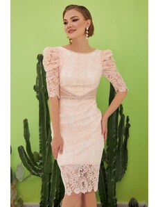 Carmen Powder Lace Promise Dress with Ruffled sleeves