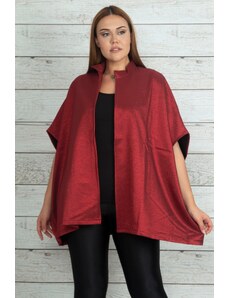 Şans Women's Plus Size Claret Red Shimmer Detailed Cape