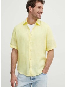 Ľanová košeľa BOSS BOSS ORANGE žltá farba,regular,s klasickým golierom,50489345