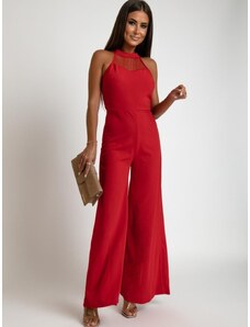 FASARDI Red jumpsuit with a stand-up collar for wide legs