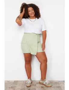 Trendyol Curve Light Green Wrapover Denim Short Skirt
