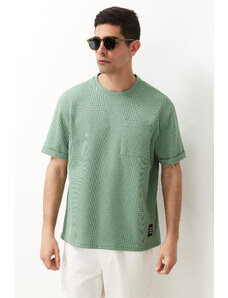 Trendyol Collection Basic Mint Uvoľnený/pohodlný strih Textúrované vaflové tričko s krátkym rukávom