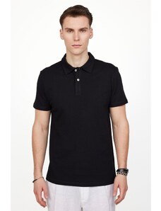 Tudors Pánske tričko Slim Fit Slim Fit 100 % bavlna so vzorom čierneho pologolierového trička