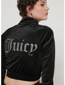 Velúrová mikina Juicy Couture čierna farba, s nášivkou