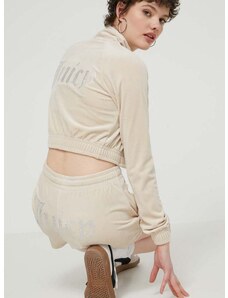 Velúrová mikina Juicy Couture béžová farba, s nášivkou