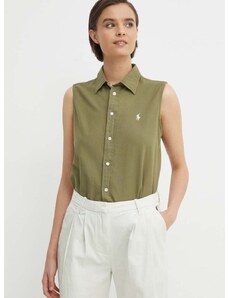 Bavlnená košeľa Polo Ralph Lauren dámska, zelená farba, regular, s klasickým golierom, 211906512