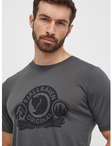 Vlnené tričko Fjallraven Abisko Wool Classic šedá farba, s potlačou, F84117