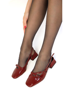 SOHO Klaretové dámske topánky na podpätku z červenej lakovanej kože