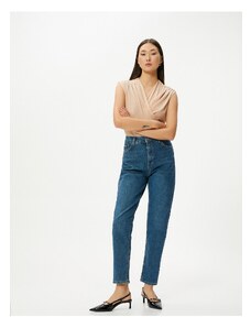 Koton High Waist Mom Jeans Elastic Pocket Slim Fit Cotton - Slim Mom Jean