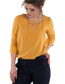 INPRESS Blouse with lace-up neckline yellow