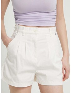 Šortky Tommy Jeans dámske, béžová farba, jednofarebné, vysoký pás, DW0DW17775