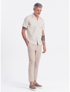 Ombre Clothing Pánska košeľa s krátkym rukávom a kubánskym golierom - krémová V7 OM-SHSS-0168
