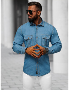 Pánska riflová košeľa modrá OZONEE O/450246