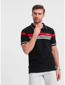 Ombre Clothing Męska koszulka polo z trójkolorowymi pasami - czarna V2 OM-POSS-0127
