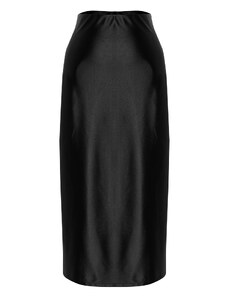 Trendyol Collection Čierna prémiová saténová línia A/zvonový tvar Midi pletená sukňa