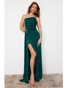 Trendyol Emerald Green Woven Stone Accessory Detailed long Evening Dress