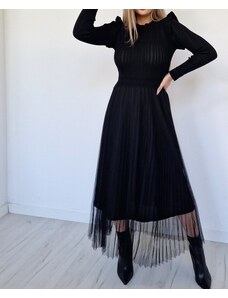 Dlhé šaty s tylovou sukňou - čierne
