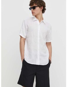 Ľanová košeľa Theory biela farba, regular, s klasickým golierom