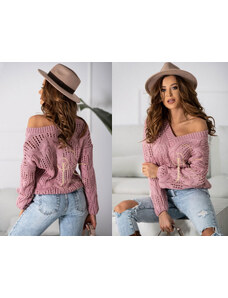 Fashionweek Luxusný azúrový sveter s výstrihom v tvare V TINA