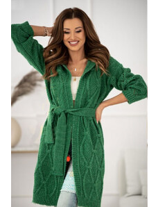 Fashionweek Dámsky farebný sveter, kabát s páskou a kapucňu LIZA