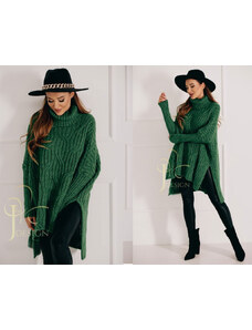 Fashionweek Luxusné pončo sveter, vlnený pletený kabát s teplým rolákom RITA
