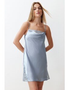 Trendyol Light Blue Lace and Degaje Detailed Satin Woven Nightgown