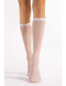 Fiore Biele bodkované silonkové ponožky Quebec 15 Den