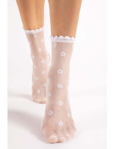 Fiore Biele kvetované silonkové ponožky April 15 Den