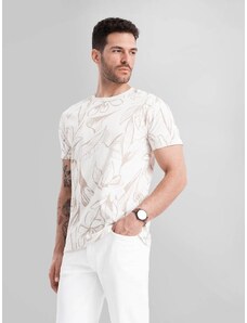 Ombre Clothing Béžové tričko s motívom listov V1 TSFP-0180