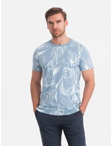 Ombre Clothing Modré tričko s motívom listov V2 TSFP-0180