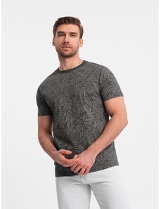 Ombre Clothing Grafitové tričko potlač palmové listy V4 TSFP-0182