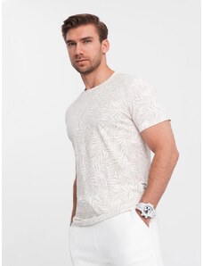 Ombre Clothing Béžové tričko potlač palmové listy V1 TSFP-0182