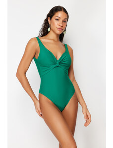 Trendyol Collection Smaragdovo zelené plavky s viazaným výstrihom do V