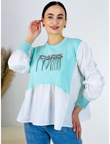 Webmoda Dámsky tyrkysový svetrík - košeľa PARIS
