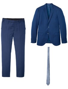 bonprix 3-dielny oblek: sako, nohavice, kravata, Slim Fit, farba modrá