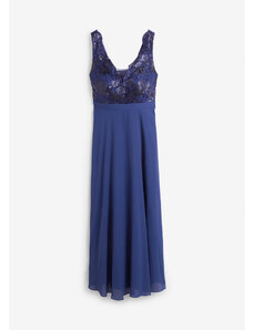 bonprix Šifónové šaty s flitrovanou výšivkou, farba modrá