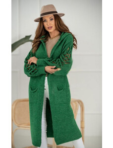 Fashionweek Dlhý cardigan, pletený kabát so vzorovanými rukávmi a kapucni ALEXISII .